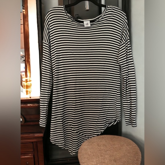 CAbi Boat Stripes Navy/White Nautical Asymmetrical Long Sleeve Tee - Picture 7 of 9